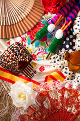 Espana typical from Spain with castanets rose flamenco fan