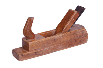 Hand tools. Wooden plane isolated on a white background