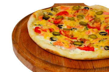 large pizza tasty cucumber on white background (clipping path)