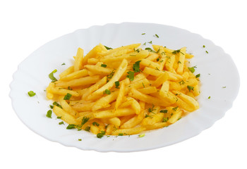 plate dill potatoes tasty fries isolated on white background cli