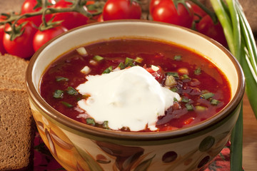 Ukrainian and russian  soup borscht of vegetables and meat