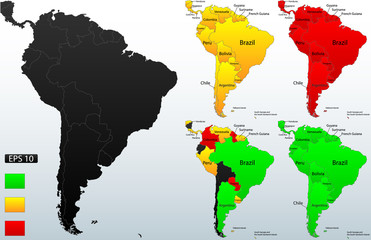 Detailed location map of South America,fully editable,vector