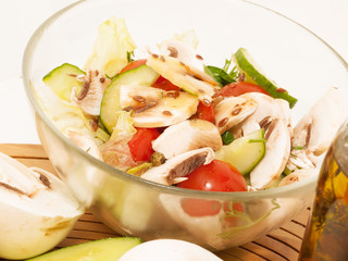 salad with champignon. close up