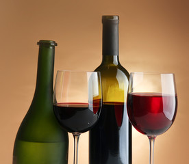 A bottle of wine and two glasses