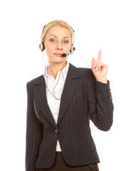Portrait of happy customer support phone operator