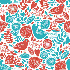 seamless floral background with birds