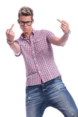 casual man middle fingers