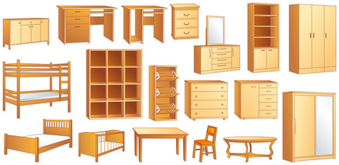 Wooden furniture set: vector illustration