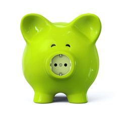 Green piggy bank with power outlet