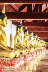 gold buddha sitting at wat phra mahathat,