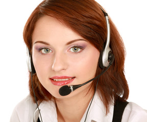 Beautiful business woman with headset. Call center