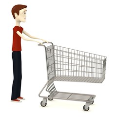 3d render of cartoon character with shopping cart