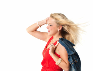 Obraz premium Hübsche Blondine mit Jeansjacke