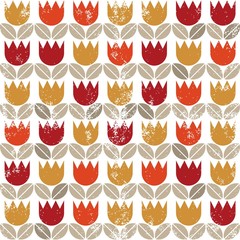 czerwony żółty pomarańczowy tulipany nieskończony deseń © demonique
