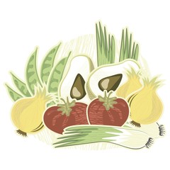 świeże warzywa na białym tle retro ilustracja © demonique