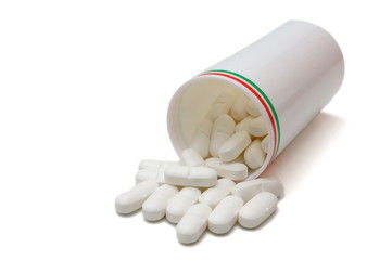 bottle of pills isolated on white background