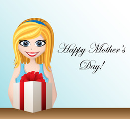 Mothers day greeting card with cartoon girl