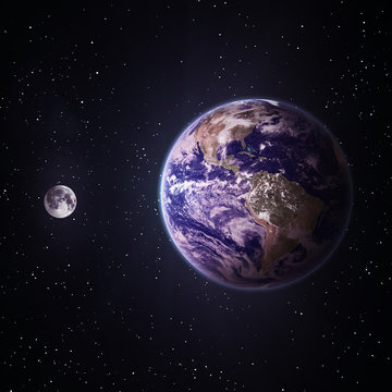 Moon and Earth. Elements of this image furnished by NASA