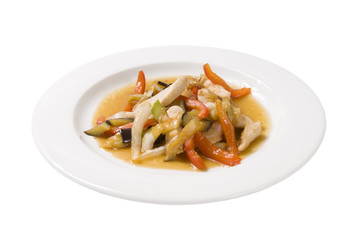 chicken stew with eggplant and sweet pepper