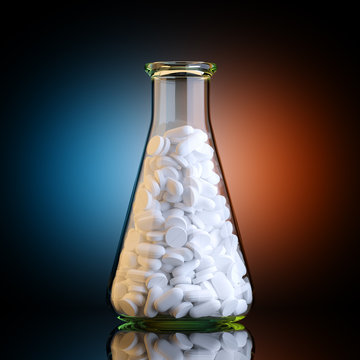 Chemical Laboratory Glassware Full Of Pills