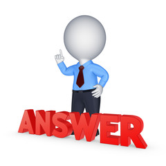 Small person and word ANSWER.