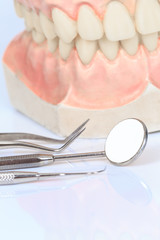 Fototapeta na wymiar Set of metal medical equipment tools for teeth dental care