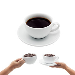 coffee cup and hand of a woman holding a cup of coffee isolated