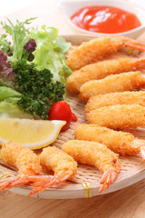 Fried Shrimps, on plate with sauce