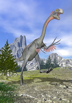 Gigantoraptor dinosaur running - 3D render