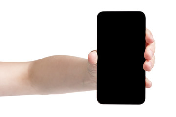 female teen hand showing touch device