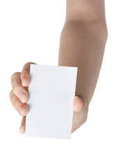 female teen hand holding blank paper card