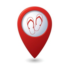Flip flops icon on map pointer, vector illustration