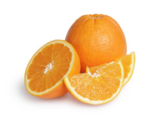 ripe round oranges with half and slices