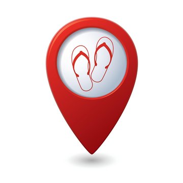 Flip flops icon on map pointer, vector illustration
