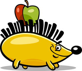 hedgehog with apple cartoon