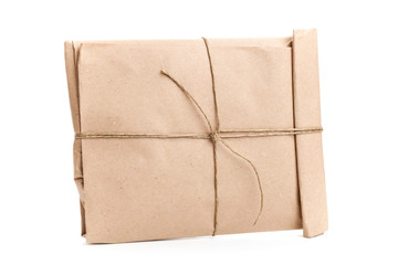 Closed envelope tied with a rope on white