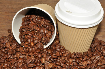 Arabica Coffee Beans And Paper Cups