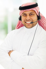 arabian call centre operator close up