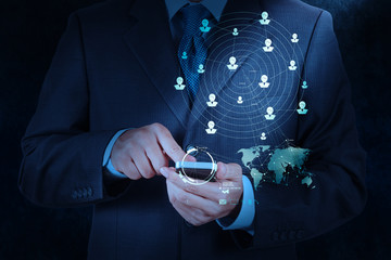 businessman hand use smart phone computer with email icon