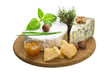 Assorted cheese - brie, dor blue and hard old yellow cheese