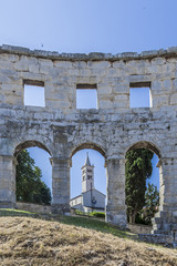 Ruins of Roman amphitheatre (Pula Arena) in Pula Croatia, Europe