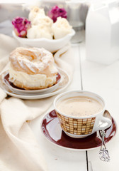Choux Pastry Ring Paris-Brest, Coffee, Dried Roses
