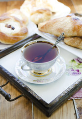 Tea and various puffs.