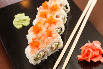sushi with chopsticks