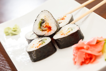sushi with chopsticks