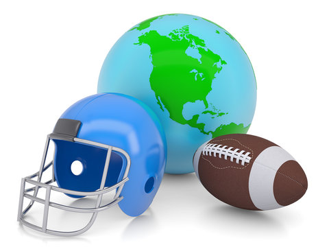 Earth, football helmet and ball