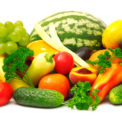 fruits and vegetables on white