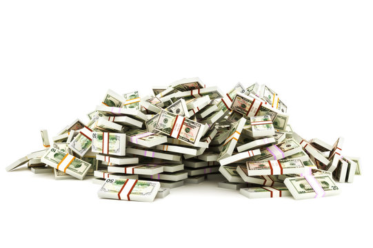 Pile of money on a white background