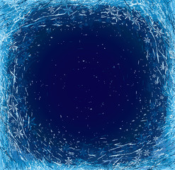 Night winter sky seen through the frozen window.