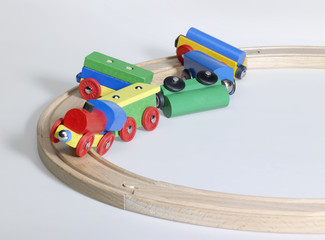 colorful wooden toy train and tracks